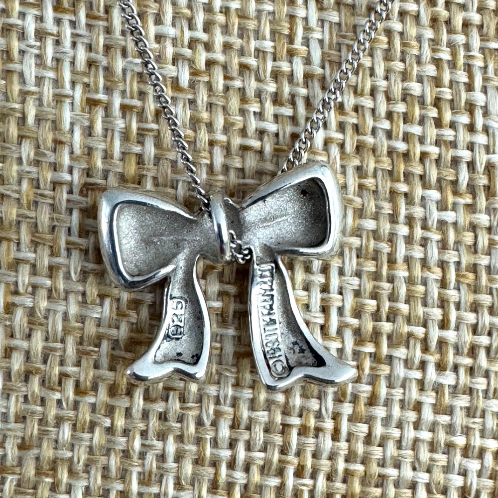 TIFFANY & CO. Sterling Silver 925 Ribbon Bow Necklace 18” - Picture 6 of 8